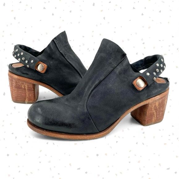 A.S.98 Black Leather Mules Silver Studded Heeled Shoes Boho Cottage EU Size 36 - Picture 3 of 15